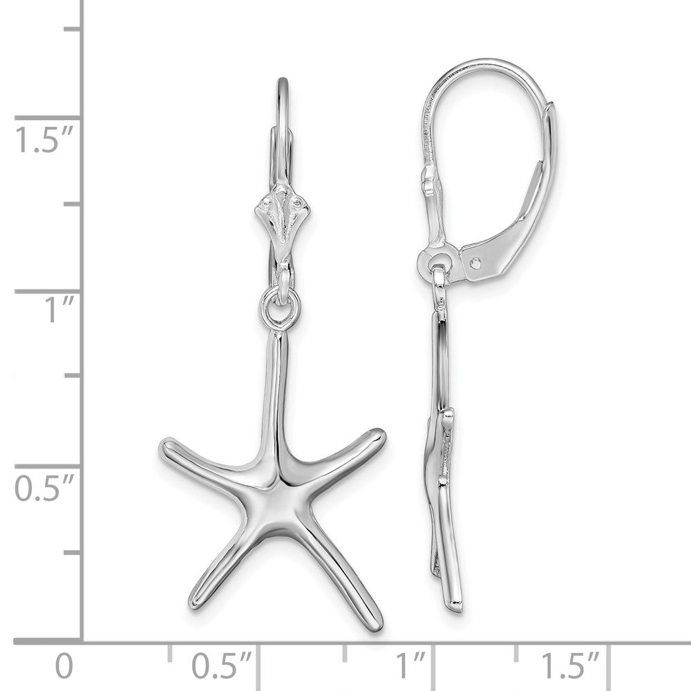 Sterling Silver De-Ani Rhodium-Plated Polished Starfish Leverback Earrings