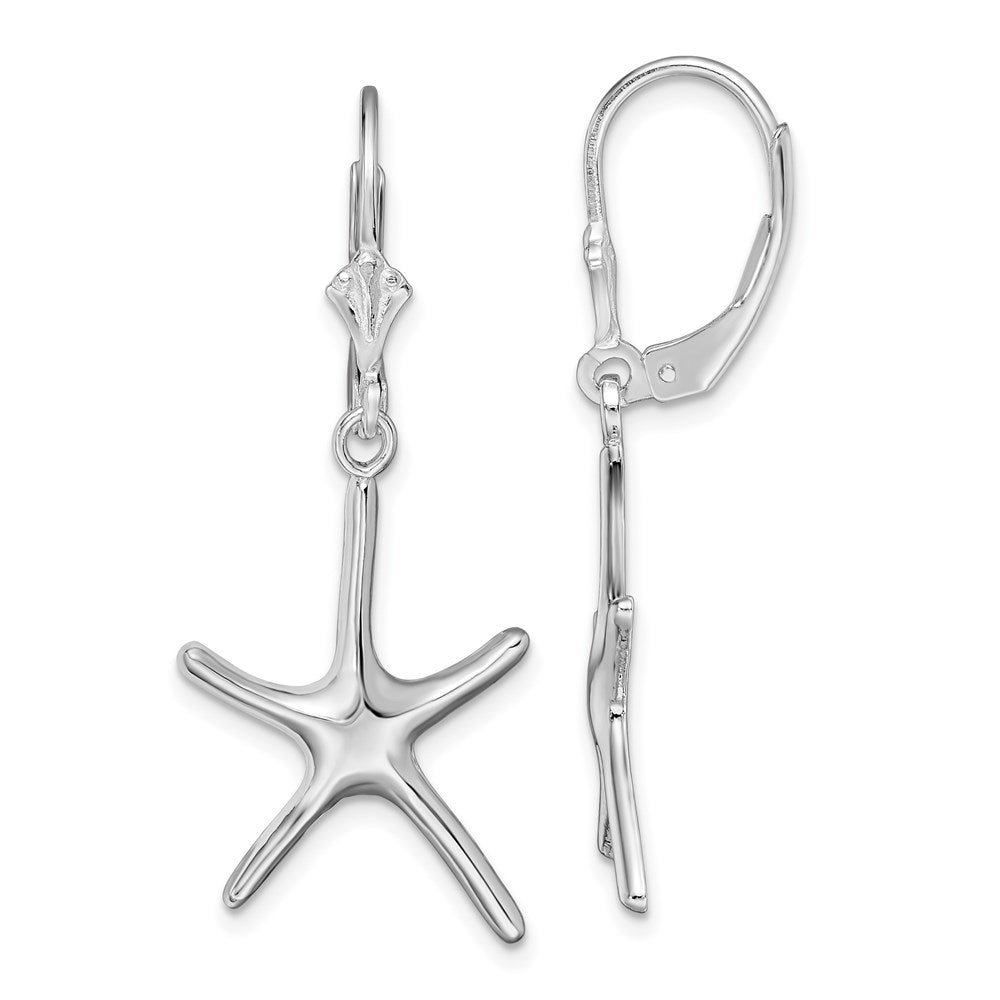Sterling Silver De-Ani Rhodium-Plated Polished Starfish Leverback Earrings