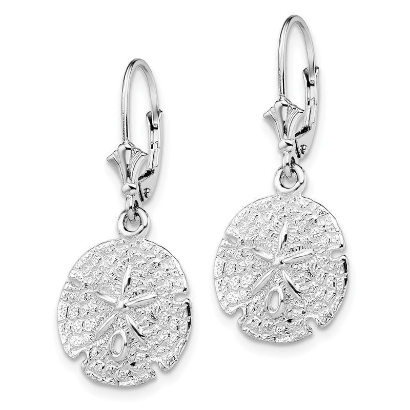 Sterling Silver De-Ani Rhodium-Plated Polished Sand Dollar Leverback Earrings