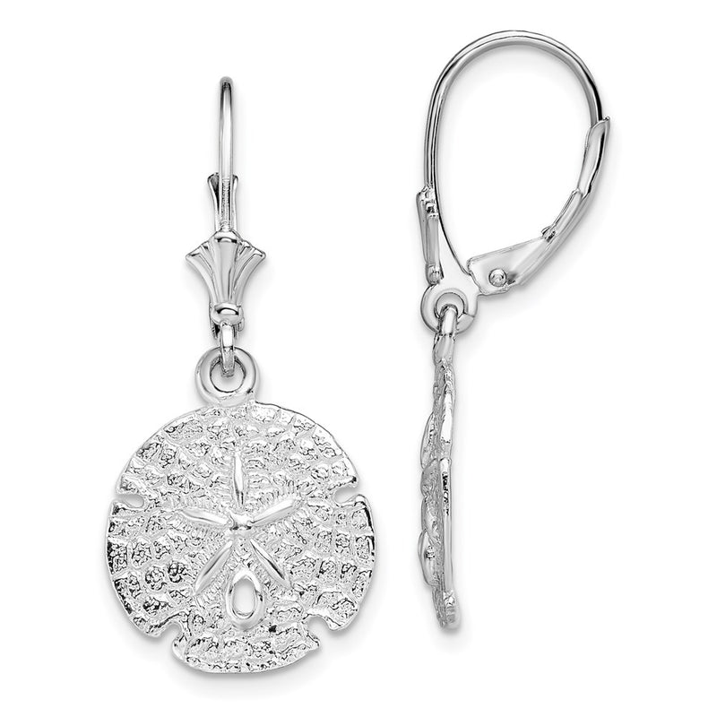 Sterling Silver De-Ani Rhodium-Plated Polished Sand Dollar Leverback Earrings