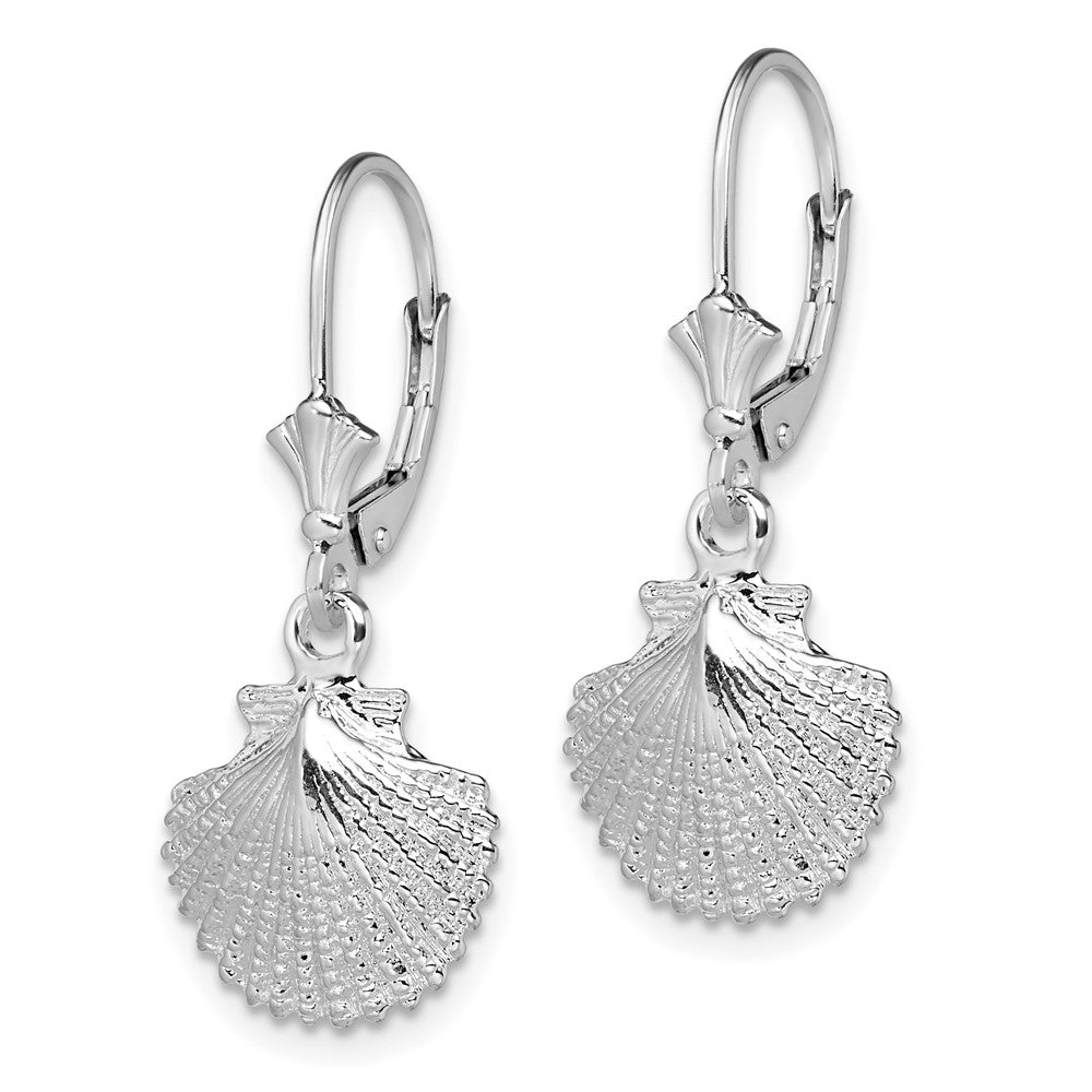 Sterling Silver De-Ani Rhodium-Plated Polished Scallop Shell Leverback Earrings