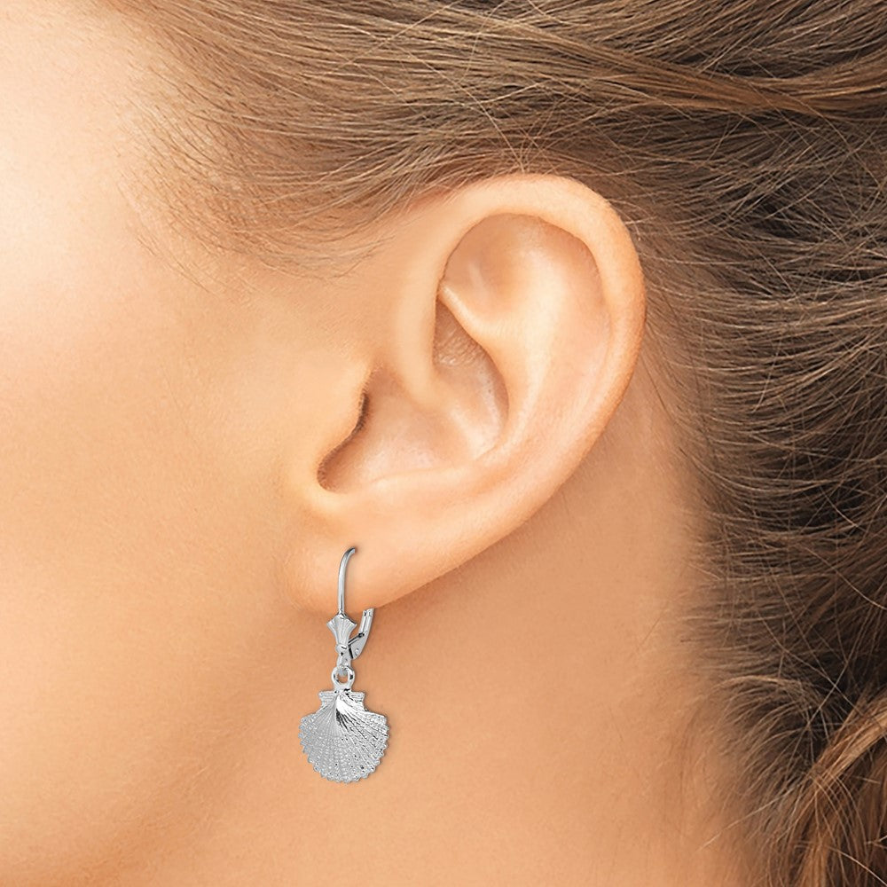 Sterling Silver De-Ani Rhodium-Plated Polished Scallop Shell Leverback Earrings