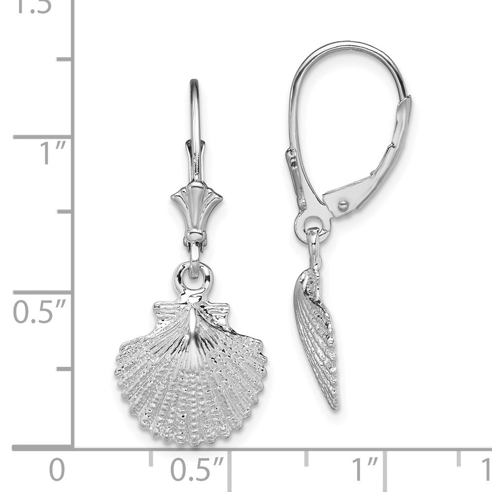 Sterling Silver De-Ani Rhodium-Plated Polished Scallop Shell Leverback Earrings