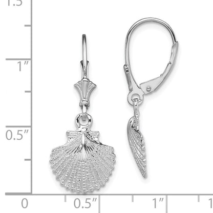 Sterling Silver De-Ani Rhodium-Plated Polished Scallop Shell Leverback Earrings