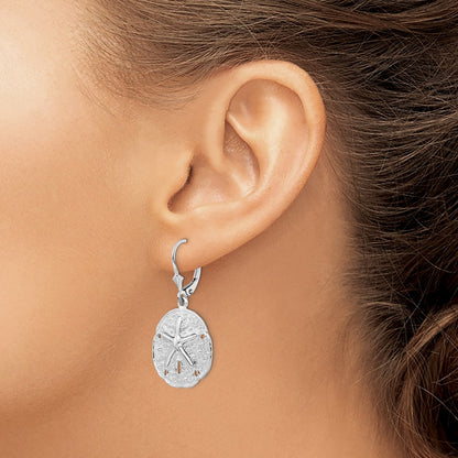 Sterling Silver De-Ani Rhodium-Plated Sand Dollar Starfish Leverback Earrings