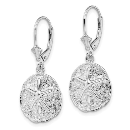 Sterling Silver De-Ani Rhodium-Plated Sand Dollar Starfish Leverback Earrings