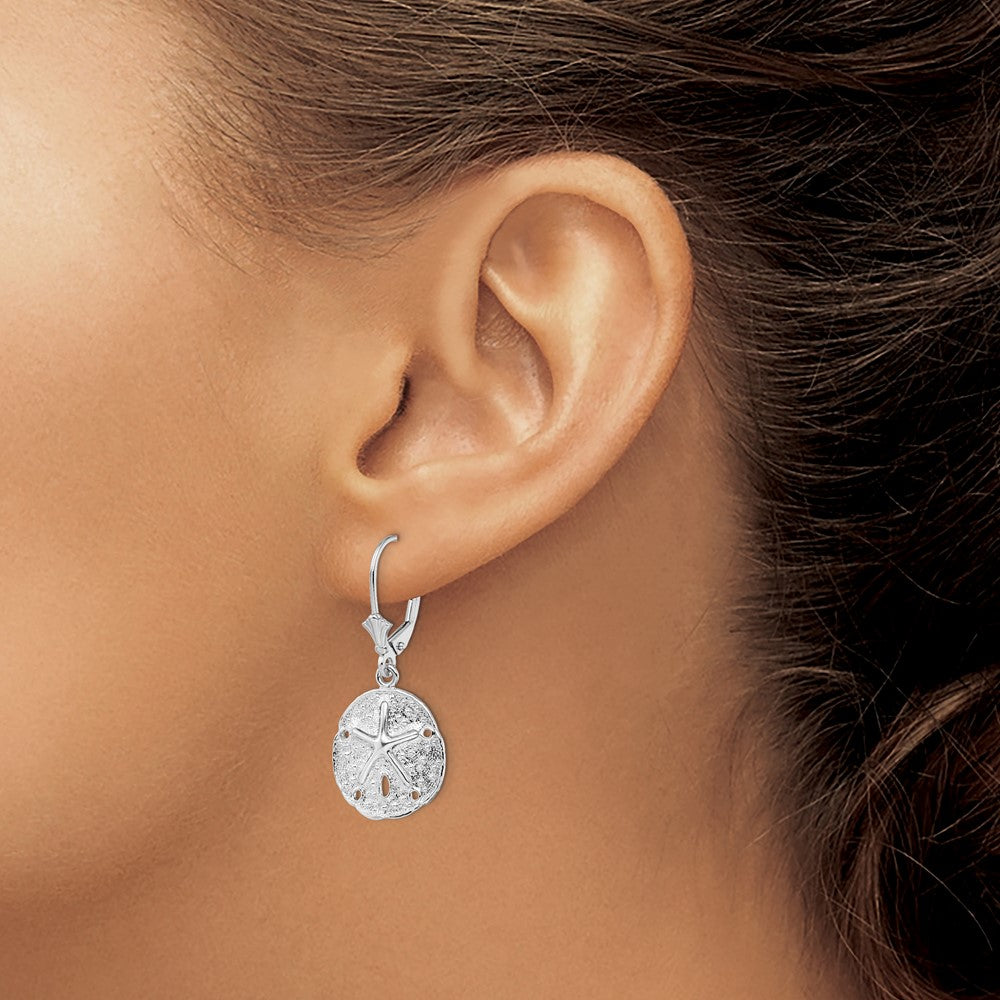Sterling Silver De-Ani Rhodium-Plated Sand Dollar Starfish Leverback Earrings