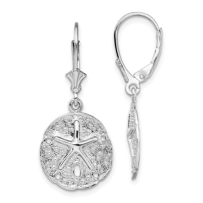 Sterling Silver De-Ani Rhodium-Plated Sand Dollar Starfish Leverback Earrings