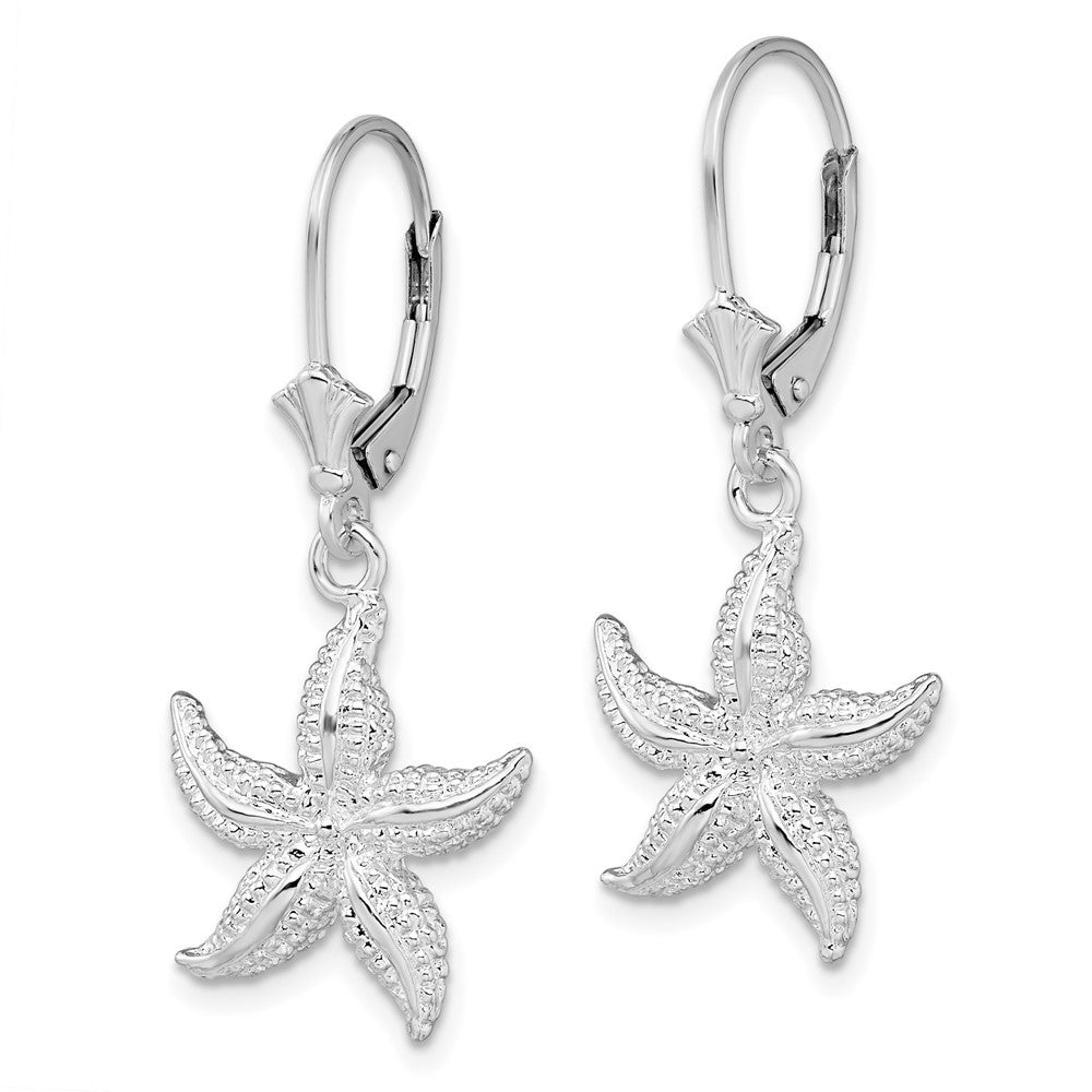Sterling Silver De-Ani Rhodium-Plated Polished Starfish Leverback Earrings