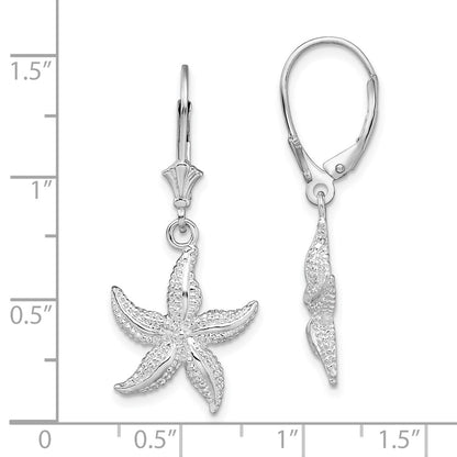 Sterling Silver De-Ani Rhodium-Plated Polished Starfish Leverback Earrings
