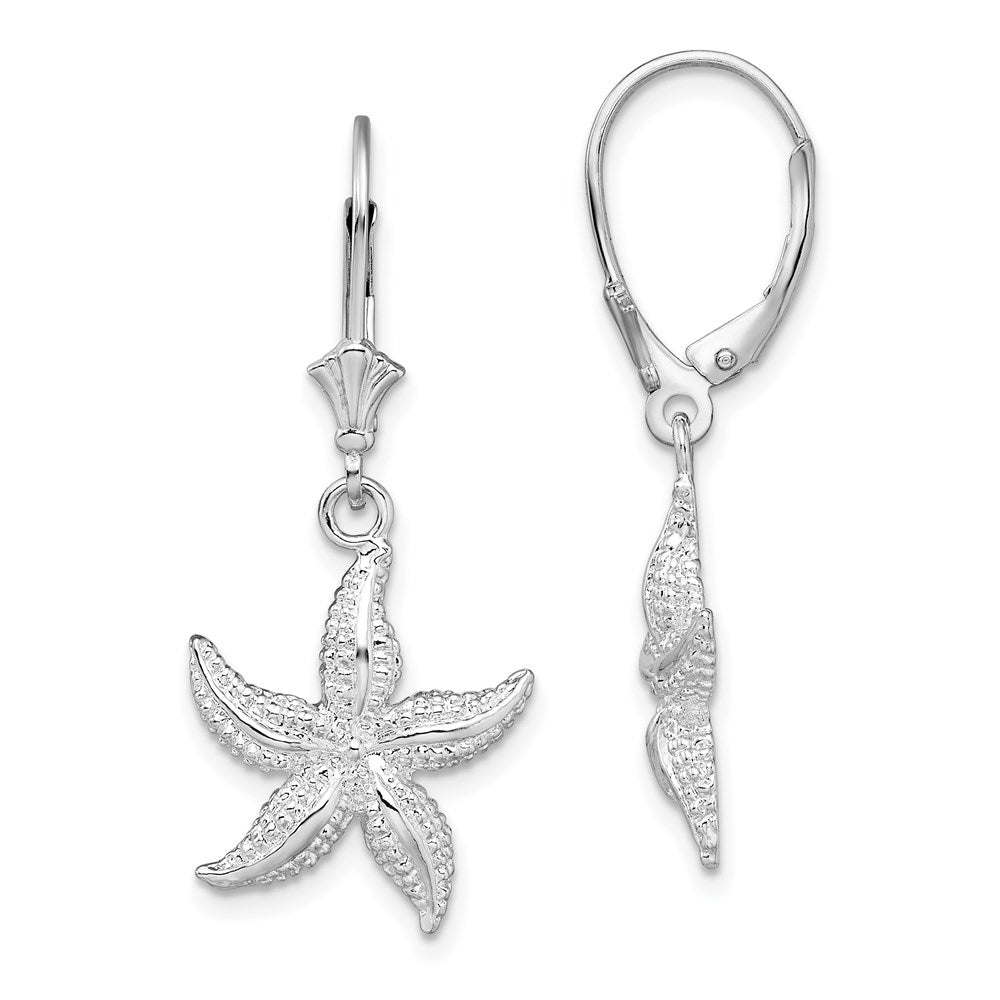 Sterling Silver De-Ani Rhodium-Plated Polished Starfish Leverback Earrings