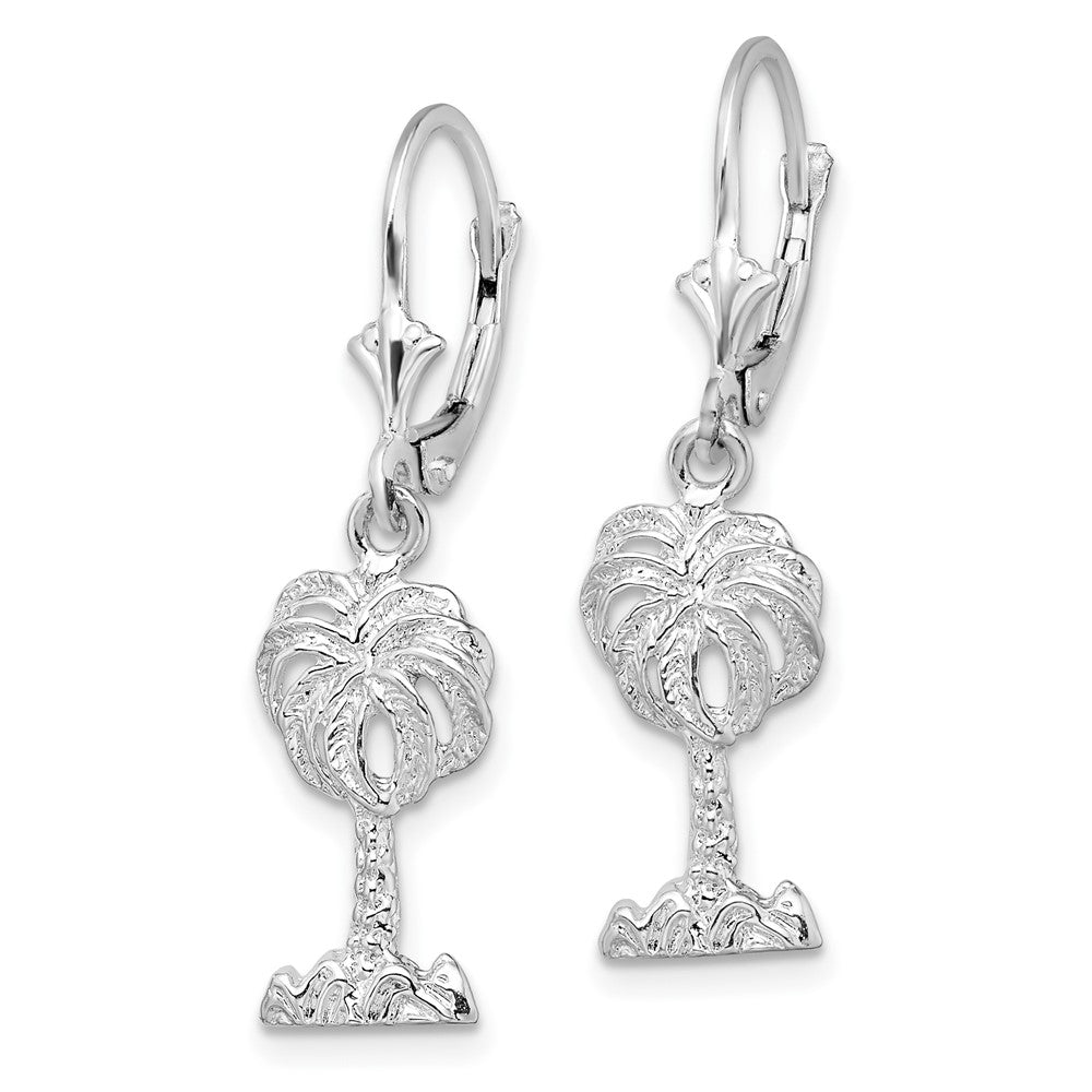 Sterling Silver De-Ani Rhodium-Plated Polished Palm Tree Leverback Earrings