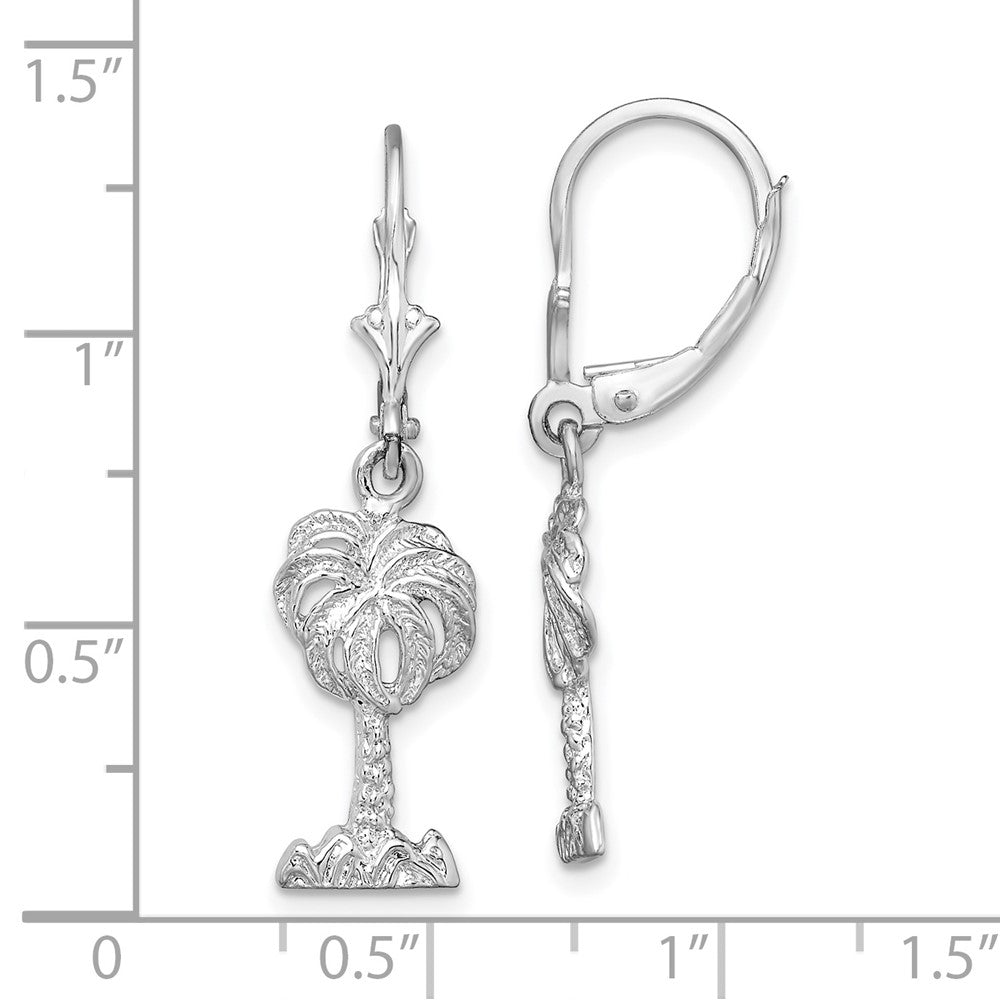 Sterling Silver De-Ani Rhodium-Plated Polished Palm Tree Leverback Earrings