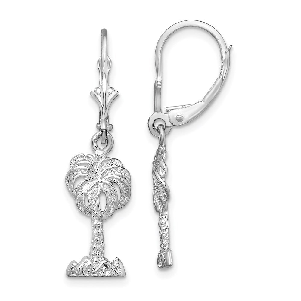 Sterling Silver De-Ani Rhodium-Plated Polished Palm Tree Leverback Earrings