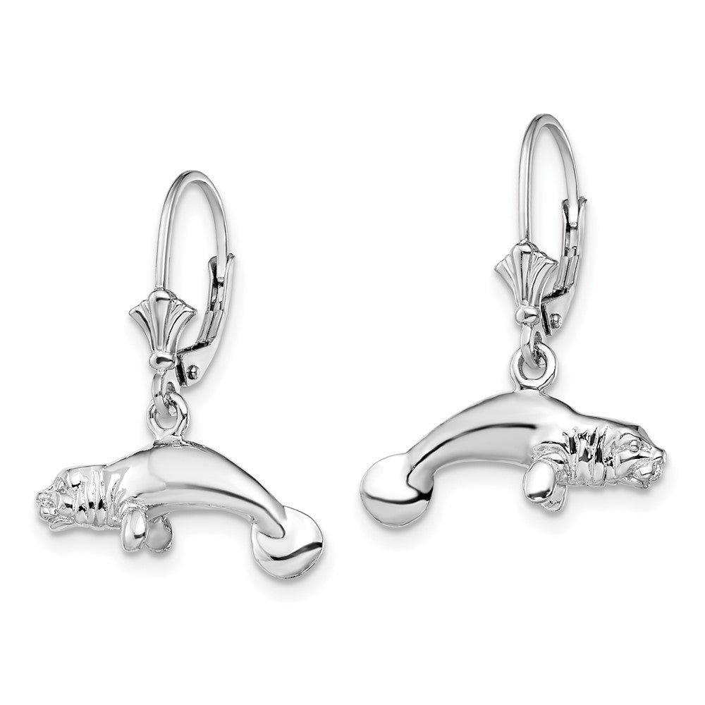 Sterling Silver De-Ani Rhodium-Plated Polished 3D Manatee Leverback Earrings