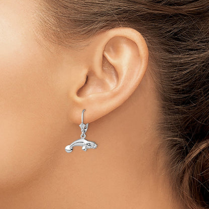 Sterling Silver De-Ani Rhodium-Plated Polished 3D Manatee Leverback Earrings