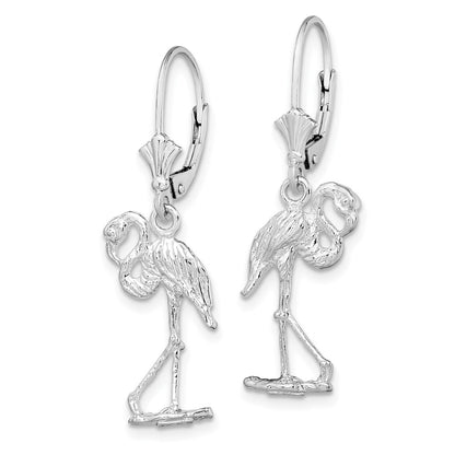Sterling Silver De-Ani Rhodium-Plated Polished Flamingo Leverback Earrings