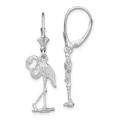 Sterling Silver De-Ani Rhodium-Plated Polished Flamingo Leverback Earrings