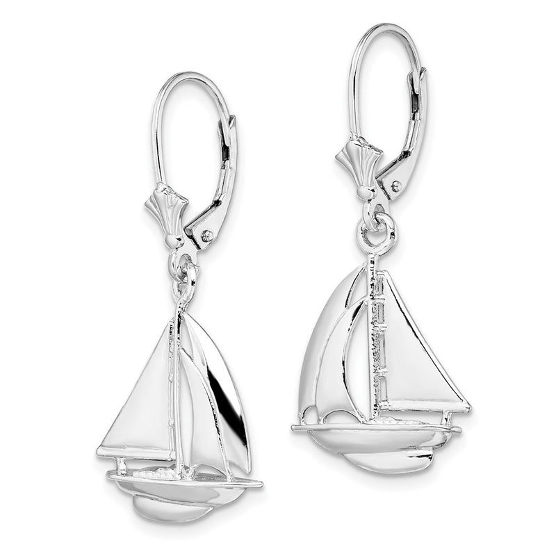 Sterling Silver De-Ani Rhodium-Plated Polished Sailboat Leverback Earrings