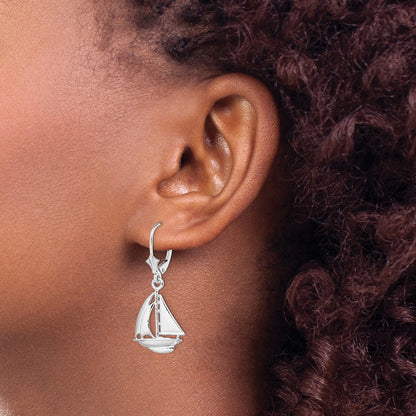 Sterling Silver De-Ani Rhodium-Plated Polished Sailboat Leverback Earrings