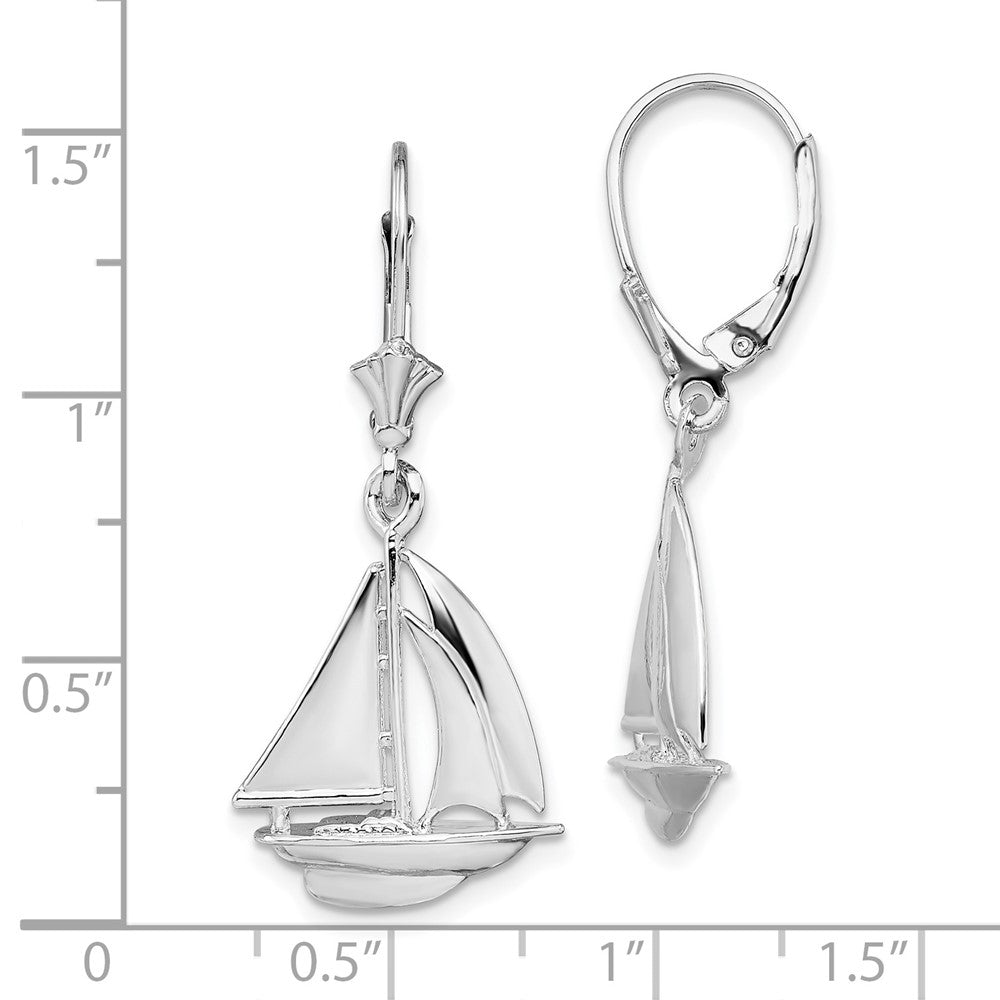 Sterling Silver De-Ani Rhodium-Plated Polished Sailboat Leverback Earrings