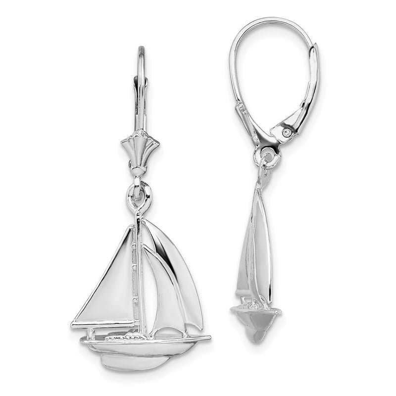 Sterling Silver De-Ani Rhodium-Plated Polished Sailboat Leverback Earrings