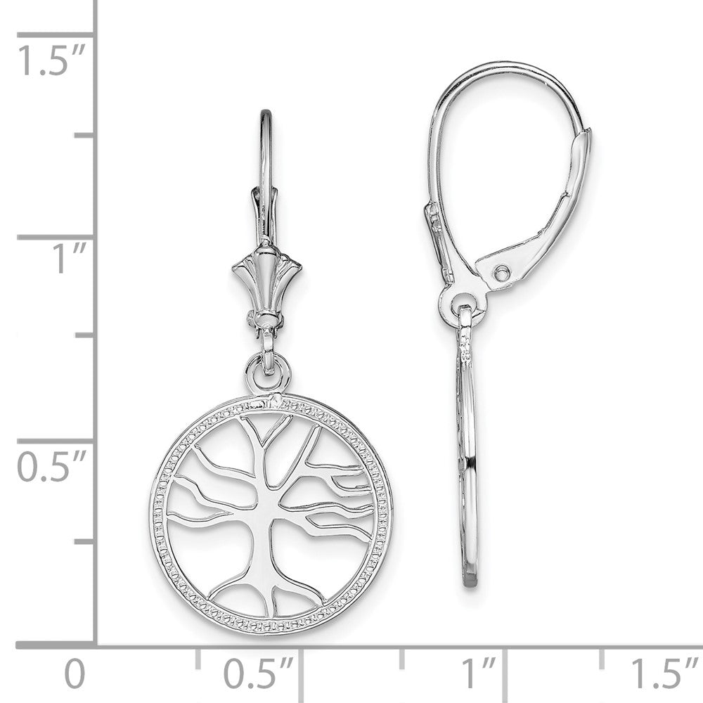 Sterling Silver De-Ani Rhodium-Plated Polished Tree Of Life In Circle Leverback Earrings