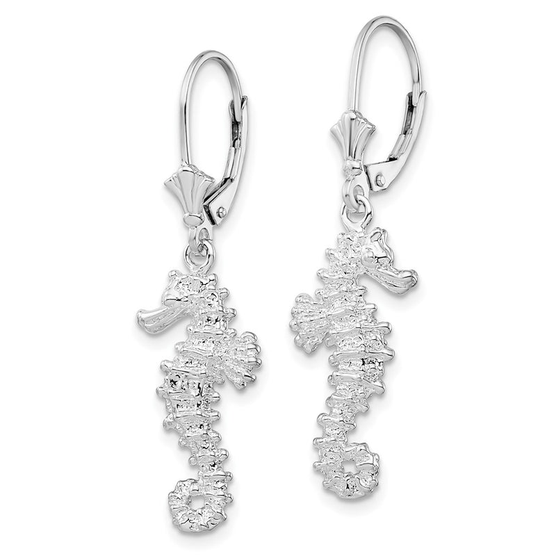 Sterling Silver De-Ani Rhodium-Plated Polished 3D Seahorse Leverback Earrings