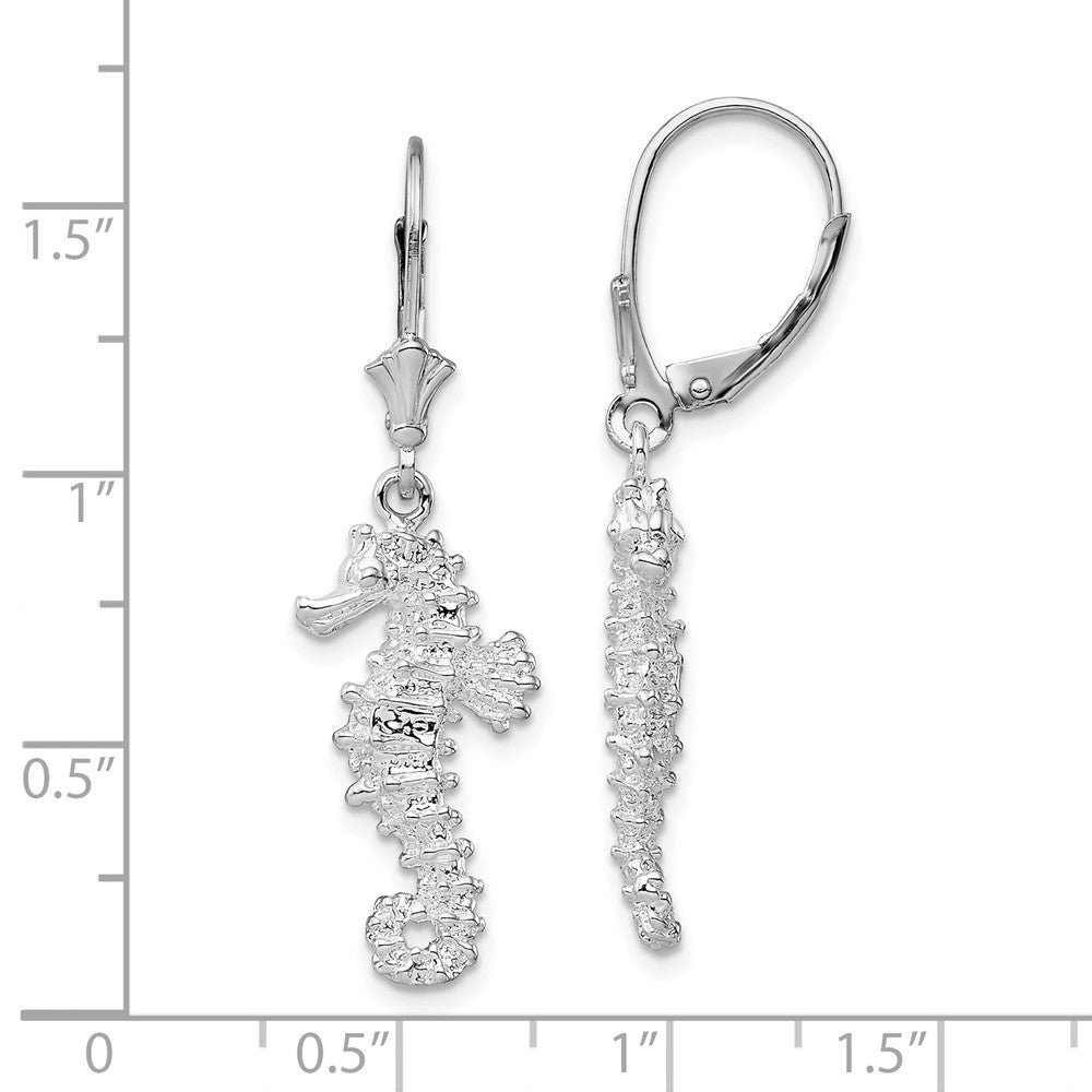 Sterling Silver De-Ani Rhodium-Plated Polished 3D Seahorse Leverback Earrings