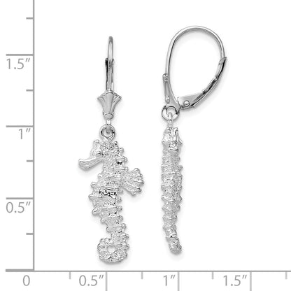 Sterling Silver De-Ani Rhodium-Plated Polished 3D Seahorse Leverback Earrings