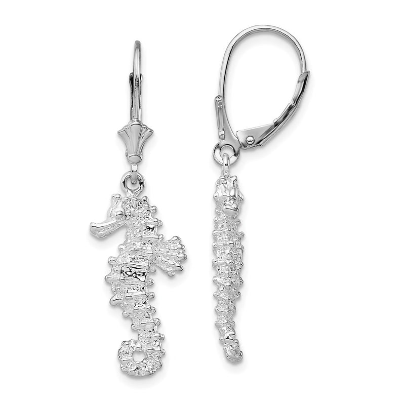 Sterling Silver De-Ani Rhodium-Plated Polished 3D Seahorse Leverback Earrings
