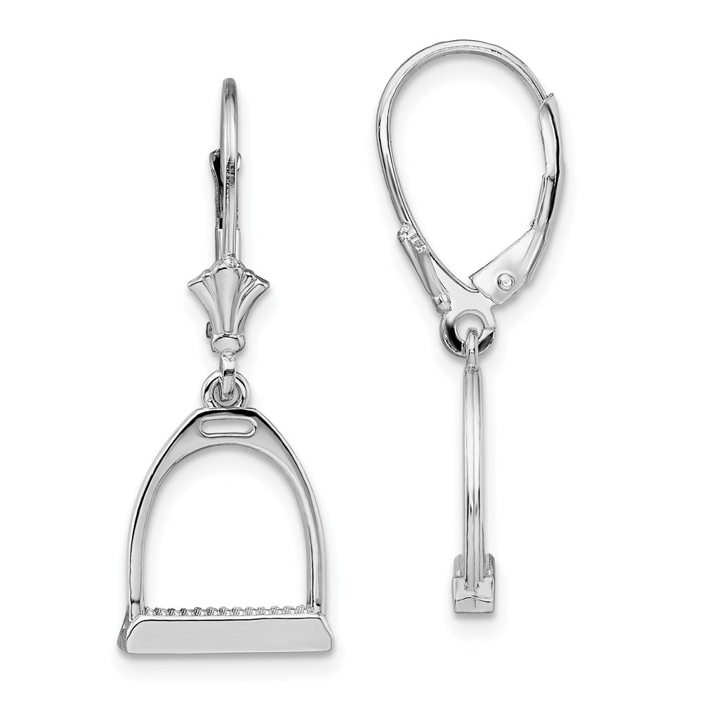 Sterling Silver De-Ani Rhodium-Plated Polished 3D Small Stirrup Leverback Earrings