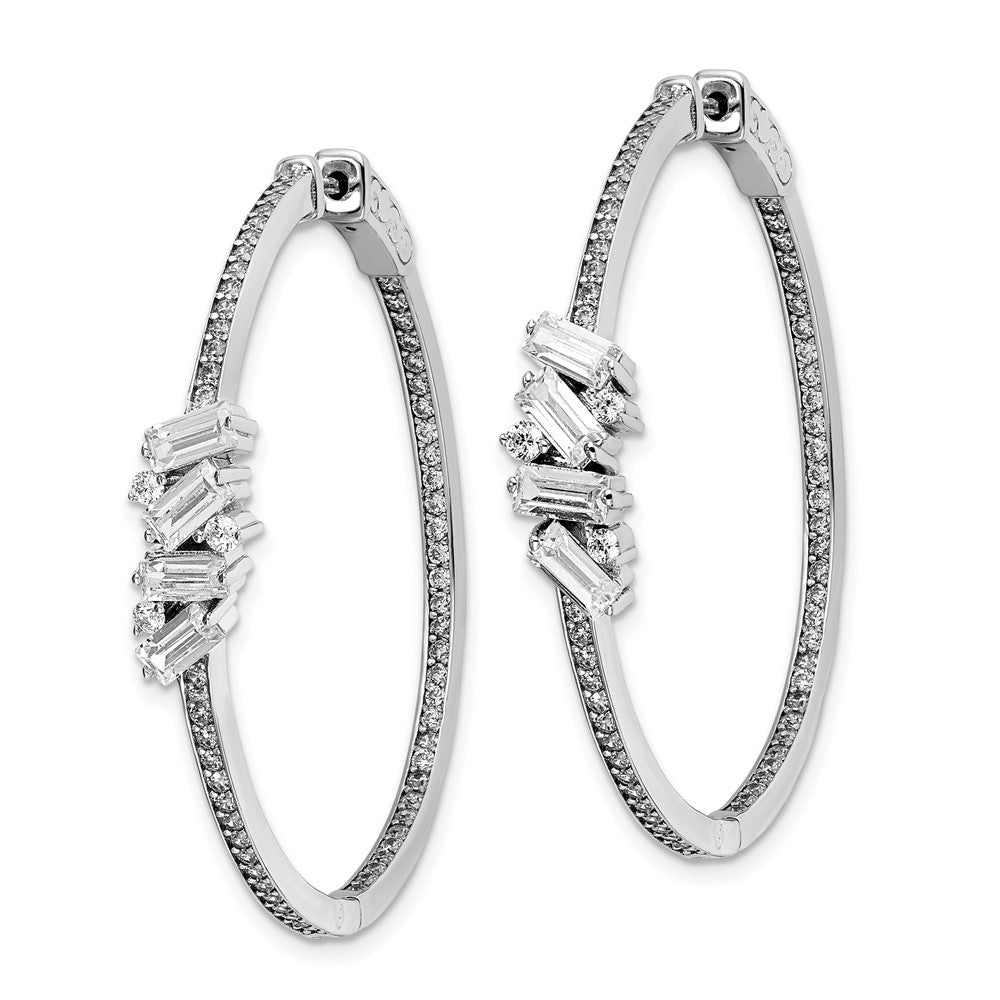 Sterling Silver Shimmer Rhodium-Plated 138 Stone Cz Fancy In And Out Round Hinged Hoop Earrings