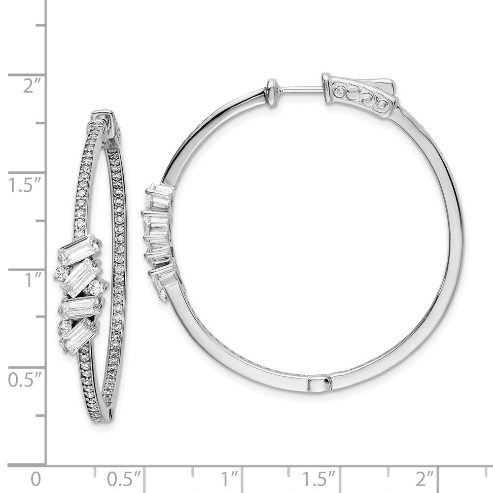 Sterling Silver Shimmer Rhodium-Plated 138 Stone Cz Fancy In And Out Round Hinged Hoop Earrings