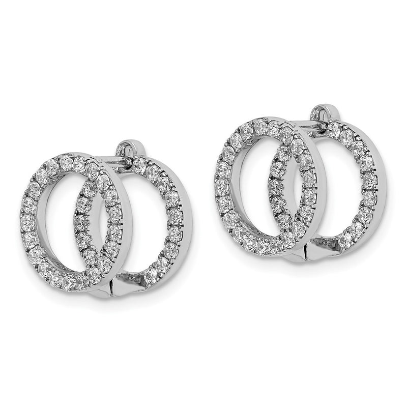 Sterling Silver Shimmer Rhodium-Plated 78 Stone Cz Front And Back Hinged Earrings