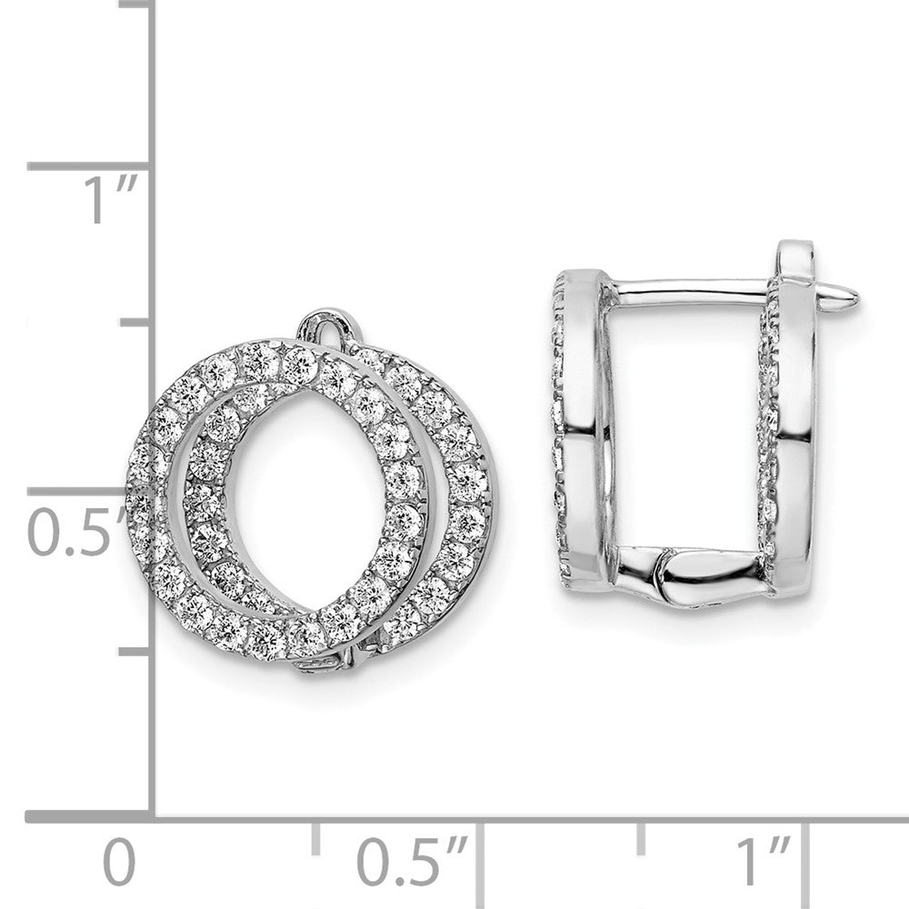 Sterling Silver Shimmer Rhodium-Plated 78 Stone Cz Front And Back Hinged Earrings