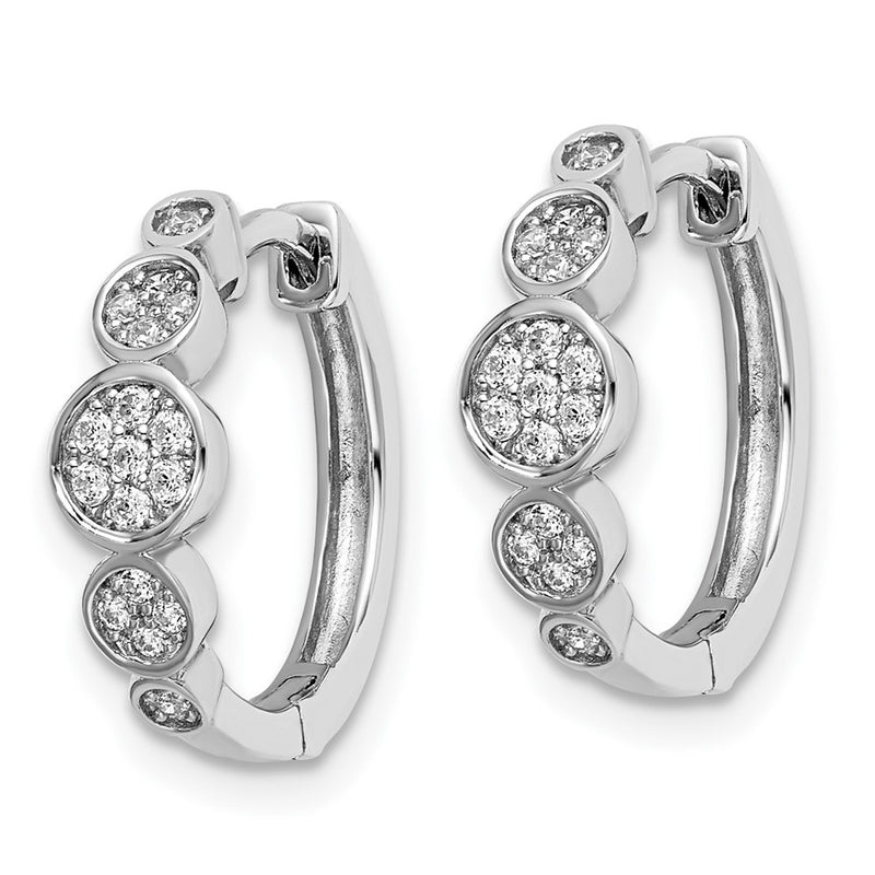 Sterling Silver Shimmer Rhodium-Plated 34 Stone Cz Pav Fancy Hinged Hoop Earrings