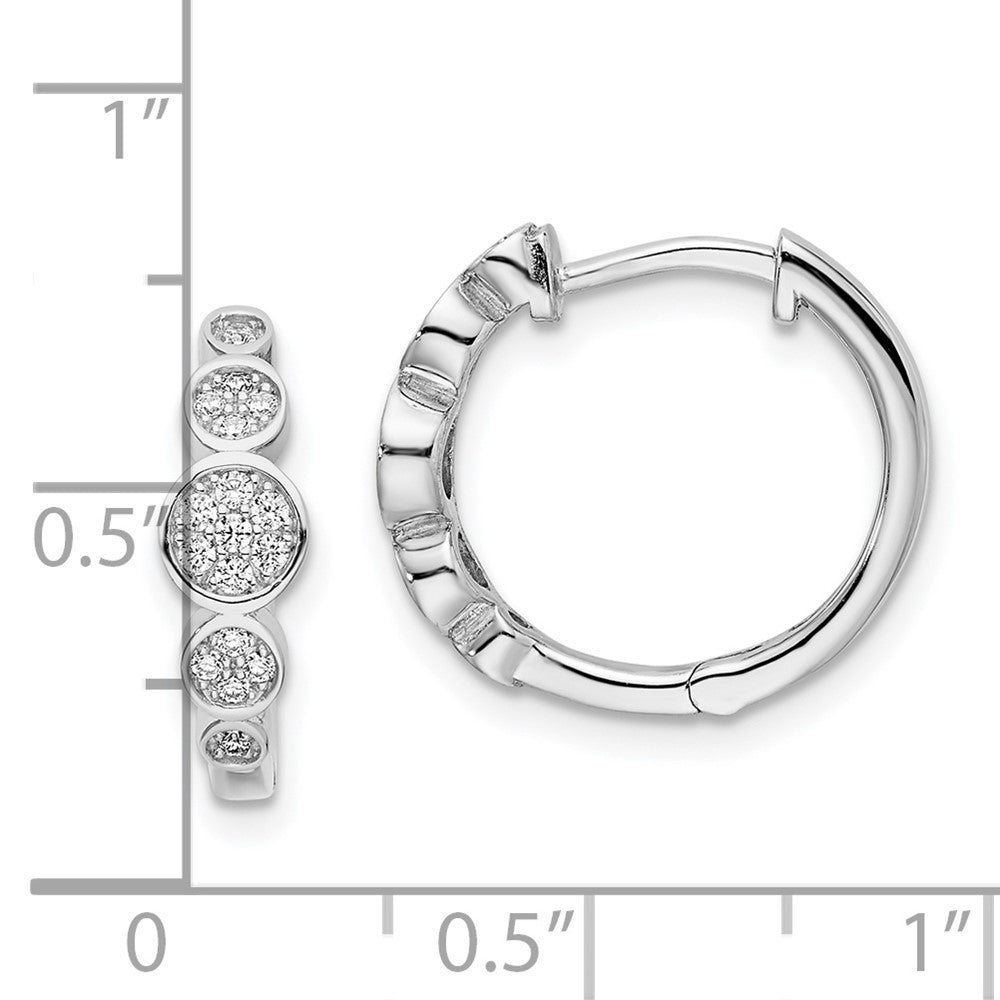 Sterling Silver Shimmer Rhodium-Plated 34 Stone Cz Pav Fancy Hinged Hoop Earrings