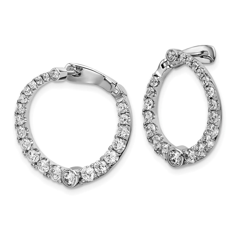 Sterling Silver Shimmer Rhodium-Plated 34 Stone Cz Front And Back Hinged Hoop Earrings