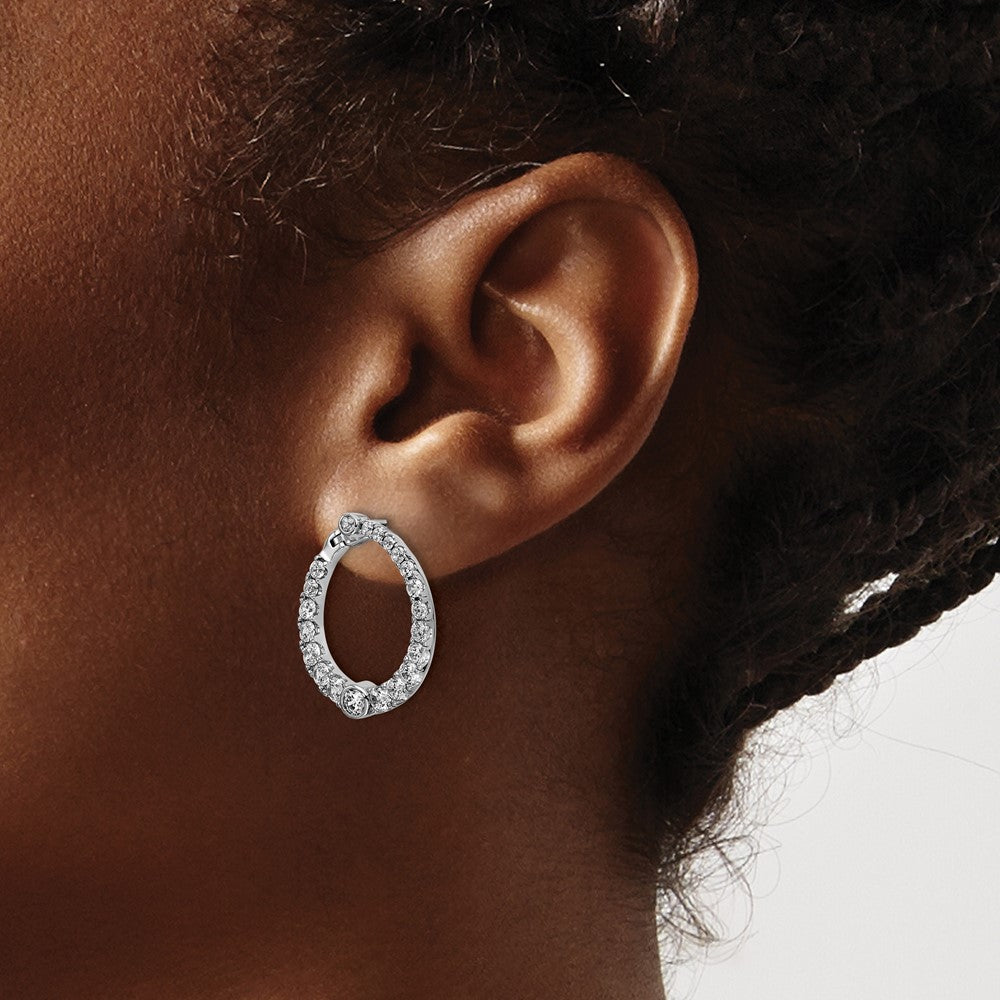 Sterling Silver Shimmer Rhodium-Plated 34 Stone Cz Front And Back Hinged Hoop Earrings