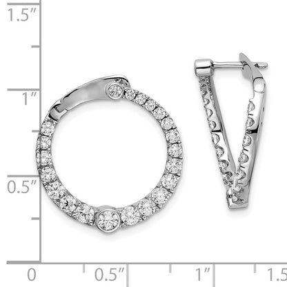 Sterling Silver Shimmer Rhodium-Plated 34 Stone Cz Front And Back Hinged Hoop Earrings