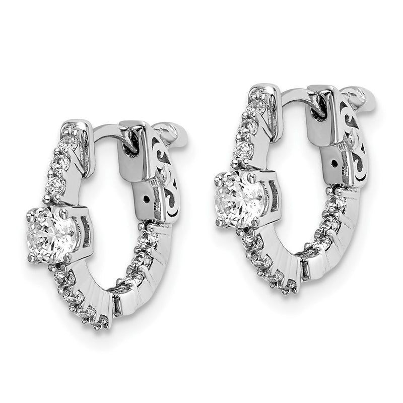 Sterling Silver Shimmer Rhodium-Plated 22 Stone Cz In And Out Round Hinged Hoop Earrings