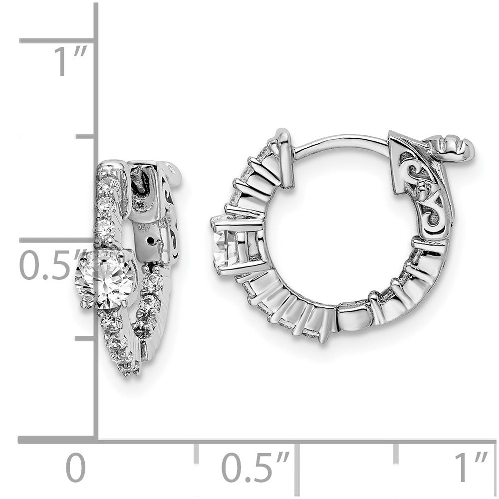 Sterling Silver Shimmer Rhodium-Plated 22 Stone Cz In And Out Round Hinged Hoop Earrings