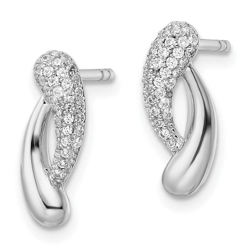 Sterling Silver Rhodium-Plated Polished Cz Post Earrings