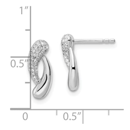 Sterling Silver Rhodium-Plated Polished Cz Post Earrings