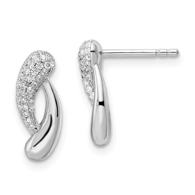 Sterling Silver Rhodium-Plated Polished Cz Post Earrings