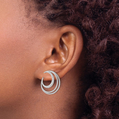 Sterling Silver Rhodium-Plated Cz Fancy Post Earrings