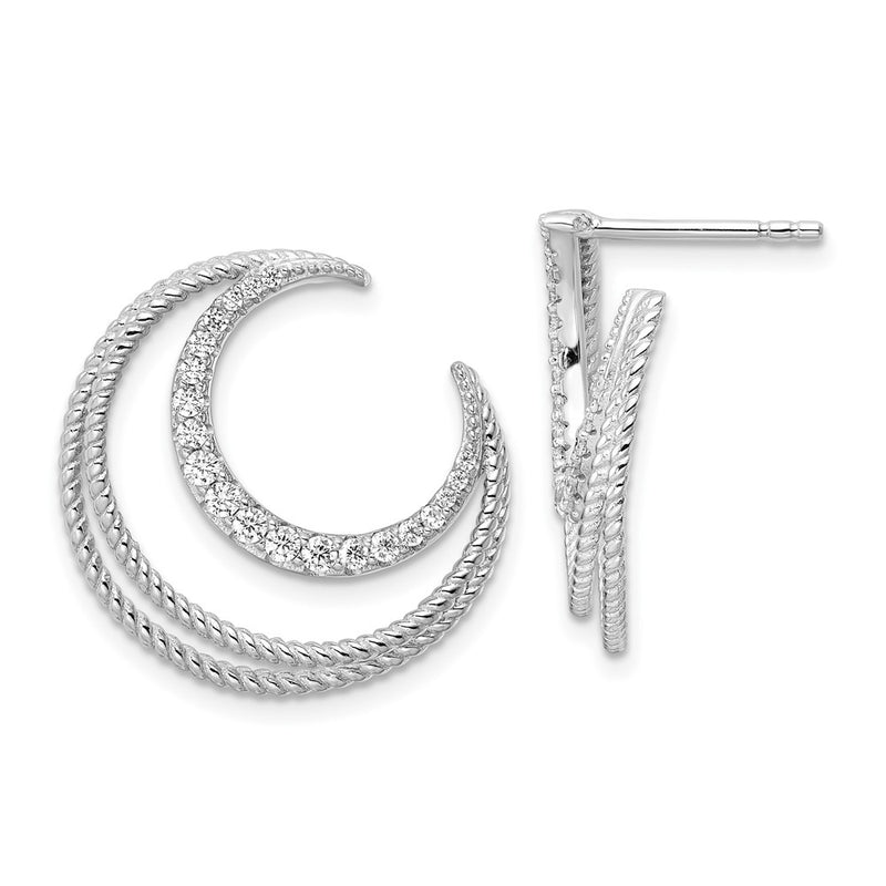 Sterling Silver Rhodium-Plated Cz Fancy Post Earrings