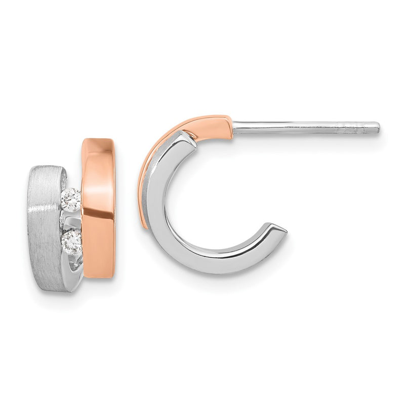 Ss/Rose Plated Sterling Silver Rhdoium-Plated Rose Gold-Plated Diamond Hoop Post Earrings