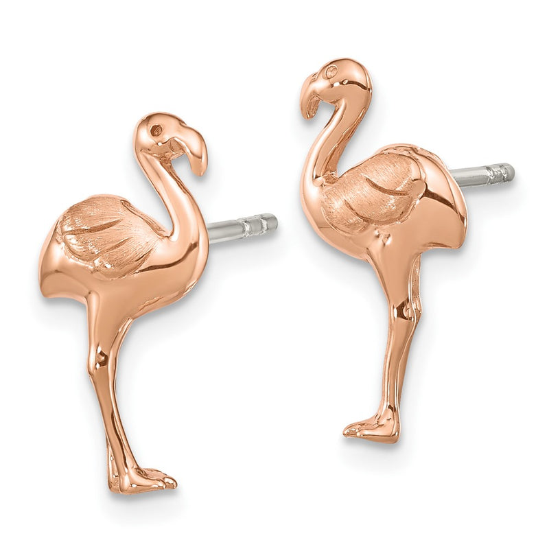 Ss/Rose Plated Sterling Silver Rose Gold-Plated Flamingo Post Earrings